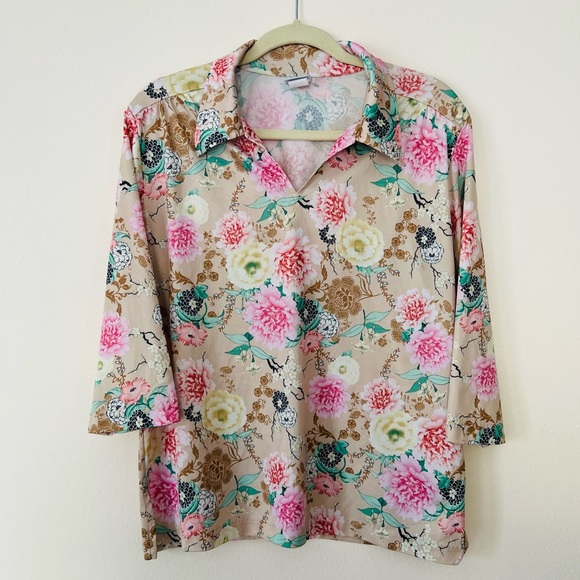 Vintage Haband floral print v neck collared blouse top - Picture 5 of 7
